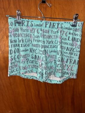 Justice Girls Aqua Blue Printed Pajama Shorts with Black & Pink Accents